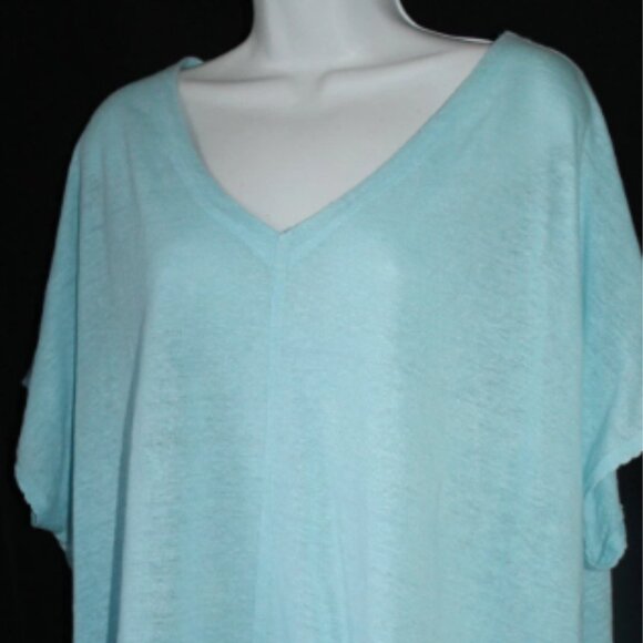 NWT J. Jill Love Linen Knit Top Lightweight Oversized V-neck size 1X Aqua Blue - Picture 7 of 16